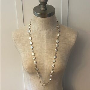 Chic Iridescent Fresh Water Pearls and Topaz Necklace with Gold Accents